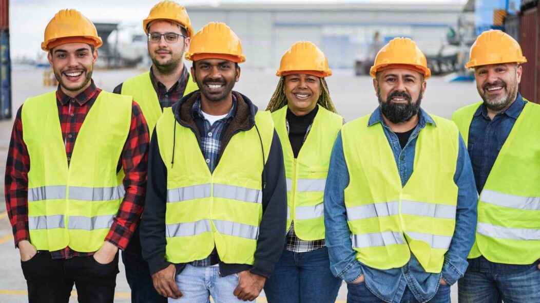 Immigrant construction workers wearing safety gear – labor rights and workforce contributions in the United States